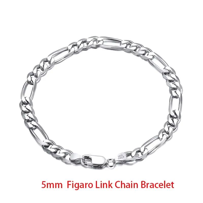 ORSA JEWELS 100% 925 Silver Italian 3.3mm Diamond-Cut Figaro Chain Bracelet for Women Handmade Party Jewelry SB66