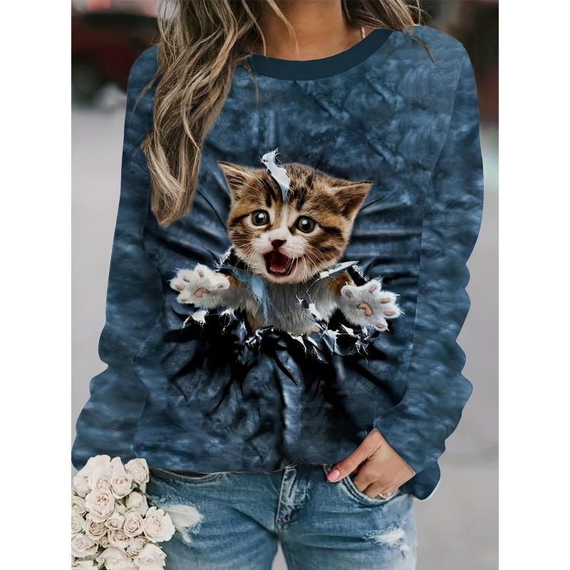 Womens Round Neck Pullover Sweatshirt With 3D Christmas Tree Print Casual Comfort Fit 2025