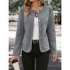 Women's Casual Black Jacket - Relaxed Fit Round Neck Solid Color Outerwear, Machine Washable & Dry Cleanable,