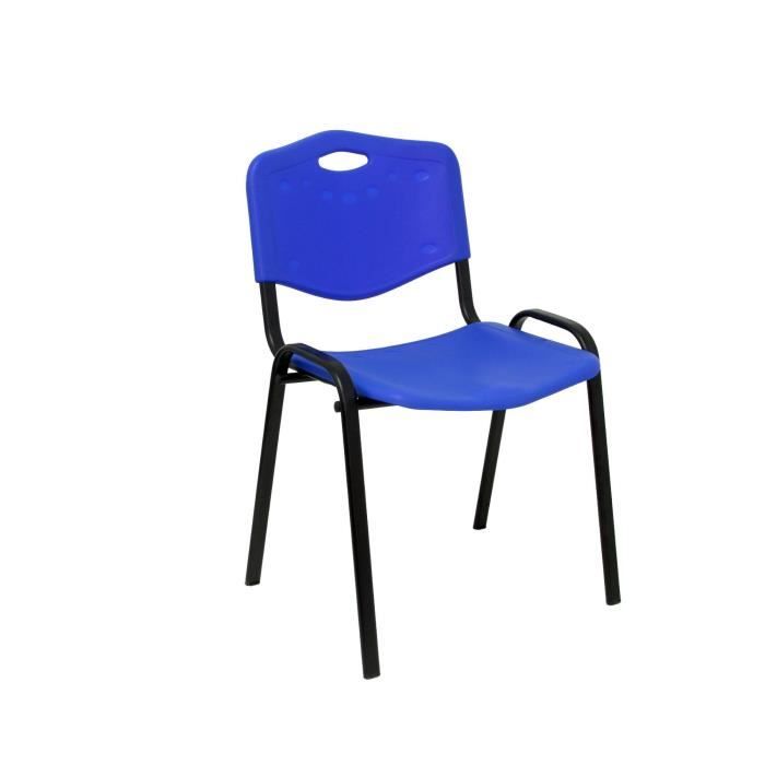 Paquet De 4 Chaises Confidentielles, Ergonomiques, Empilables, Polyvalentes Et À Structure Noire. Siège Et Dossier En PVC Bleu.