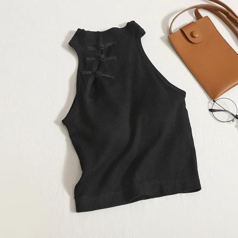 Vintage Hault Tanks Camis For Women Sleeveless Almighty Casual Button Femme Croset Crop Tops With Built in Bras Woman Camisoles