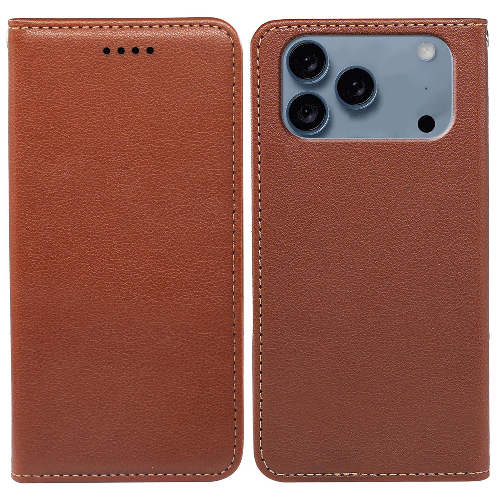 

For iPhone 17 Pro Case Wallet RFID Blocking Leather Phone Cover Strong Magnetic Closure Brown