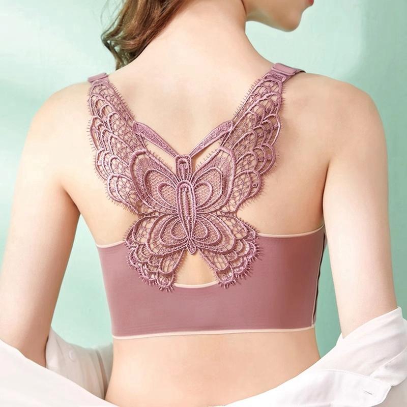 Women Back Butterfly Design Gathered Bra Adjustable Strap Sports Yoga Bra with Chest Pad