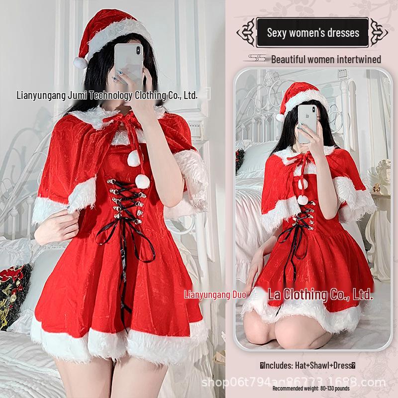 Christmas Red Cloak Women's Bunny Girl Maid Dress Set
