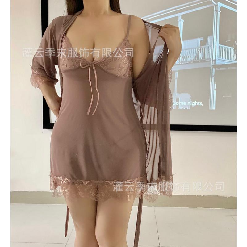 

Сексуальное нижнее белье, сексуальный домашний комплект с подвязками, сетчатый комплект большого размера для полных ММ, ночная сорочка M [80-65kg] кофейный