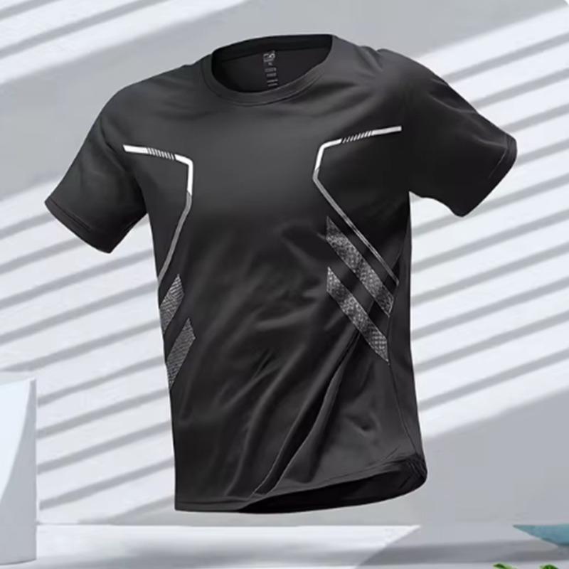Atmungsaktives Sommer-T-Shirt für Herren, Outdoor, Laufen, Fitness, Sport, Kurzarm, Rundhals, Herren, Fitnessstudio, Sportbekleidung, T-Shirt 6XL schwarz
