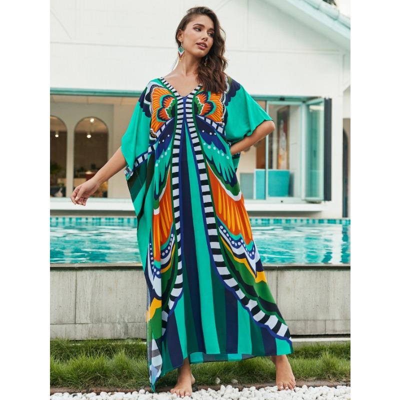 Summer Women's Dress Plus Size Printed Beach Cover-up Loose Holiday Sunscreen Bikini Cover-ups