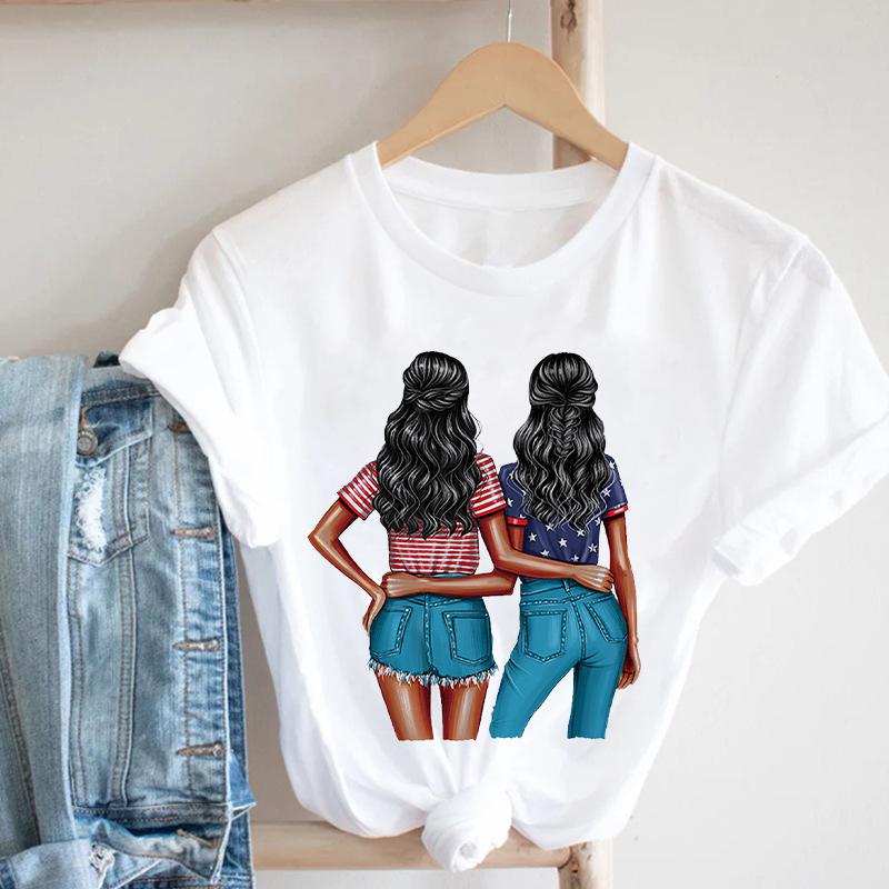 Women Black T Shirt Graphic 2025 Cool Girl Print 90S Fashion Tshirt Female Clothes Short Sleeve Kawaii Tops Tee Ladies T-Shirt