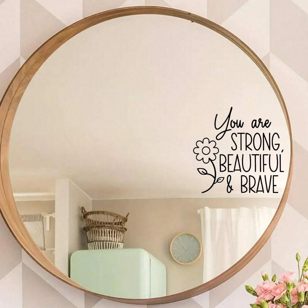BRUP Affirmation Cards"You Are Strong Beautiful Brave"English Mirror Stickers For Bedroom Cloakroom Window Decoration Wall