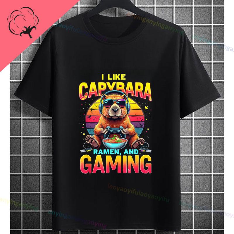 Funny Gamer Capybara Graphic Tshirt Cool Black Casual Tee With Fashion Glasses  Video Game Controller Design For All Seasons