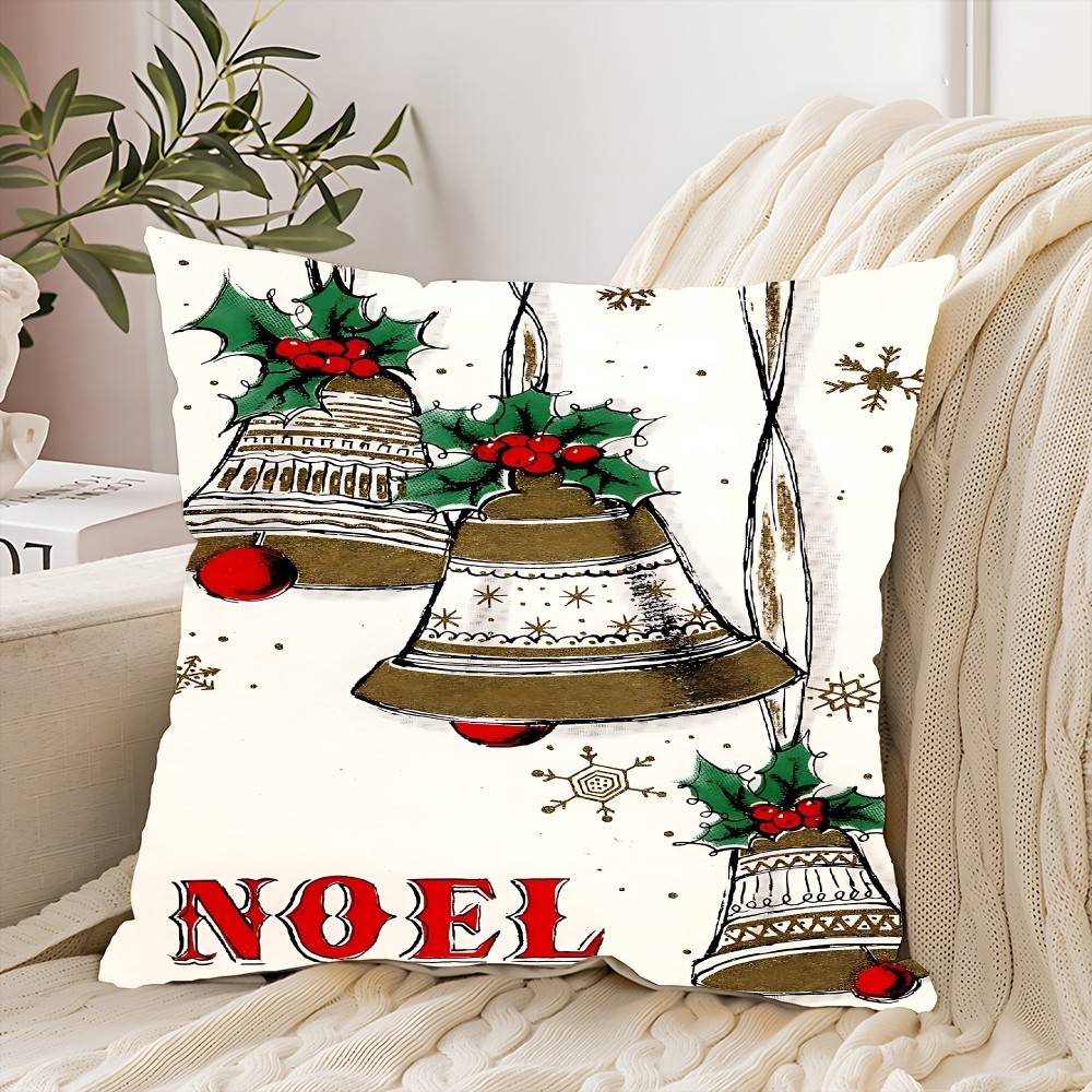 

Christmas Bell Pillow Case Throw Pillow Cover Nordic Vintage Style Cushion Covers Home Living Room Sofa Couch Seat Decor 16x16Inch