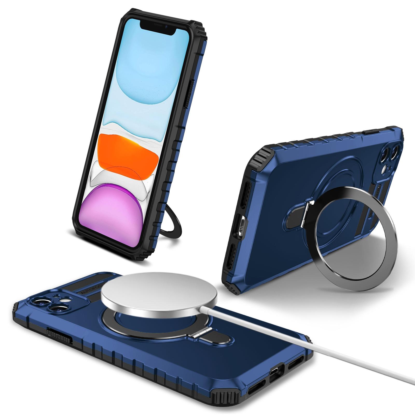 

For iPhone 11 Case Kickstand PC+TPU Phone Cover Compatible with MagSafe Blue
