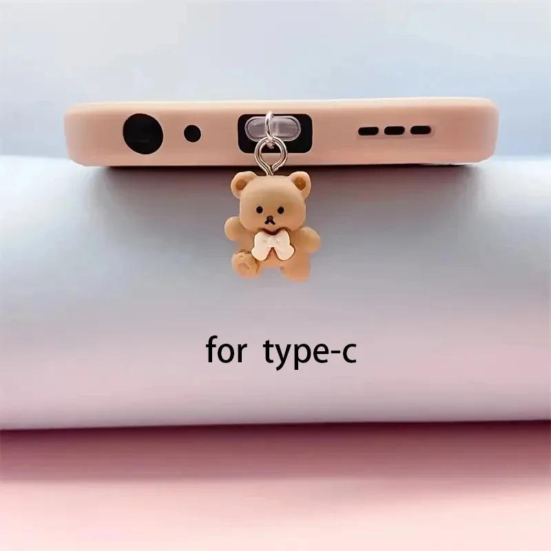 

Cute Bear Phone Dust Plug Decorative Accessories for IPhone Samsung Xiaomi Huawei Type C Charging Port Protectors Dustplugs