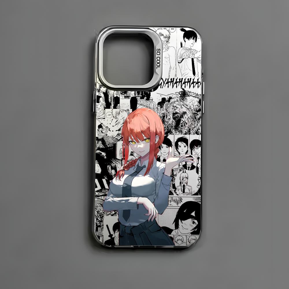 Cool Anime M-Makima Phone Case For iPhone 16 15 14 13 12 11 Pro Max Black Matte Multicolor Laser Metallic Aurora Cover