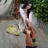 2025 Retro Chunky Heel Embroidered Pointed Toe Slip-on Western Cowboy Boots for Women