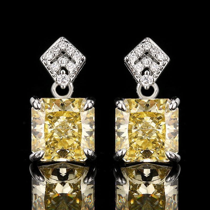 Jewelry Set Square High Carbon Yellow Women's Earrings Rings Necklaces Niche High-end Versatile