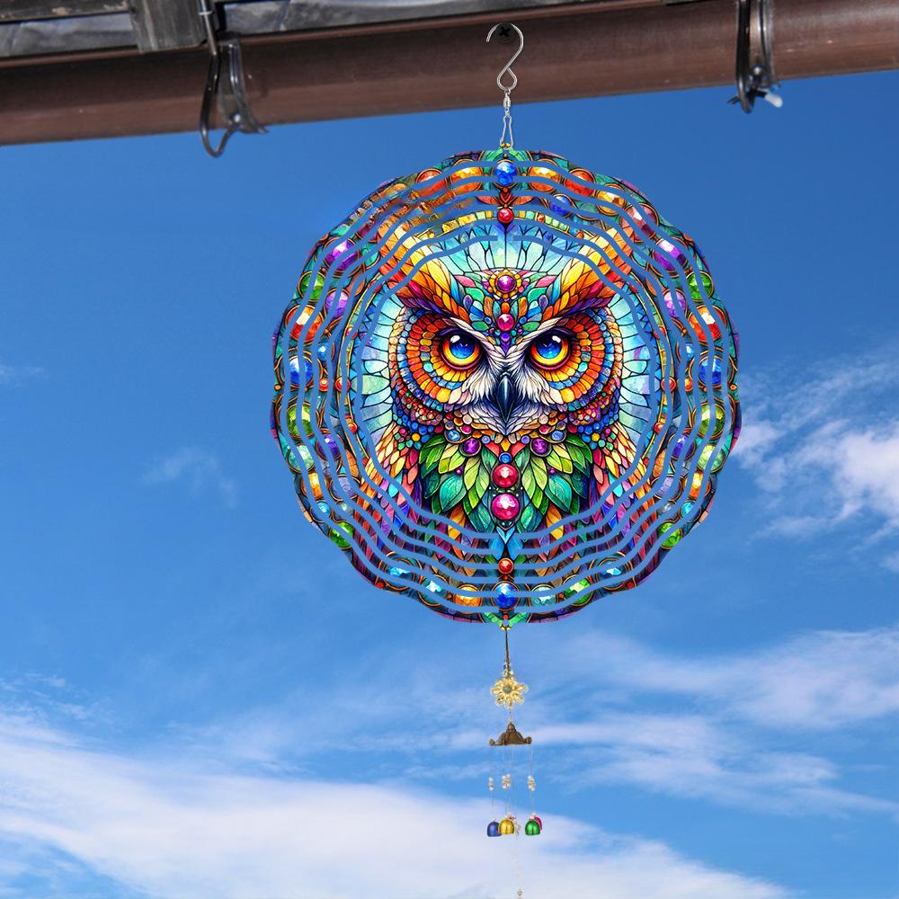 Metal Rotating Pendant, Wind Chime, Outdoor Garden Decoration, Owl Pattern, Bird Repellent, Wind Rotating Pendant
