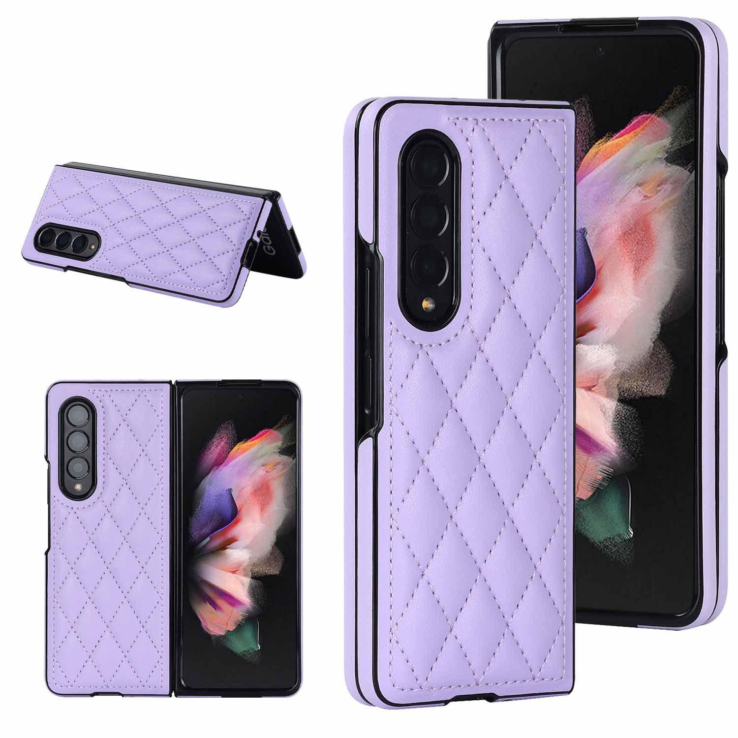 

Fold7 Luxury Flip Phone Case for Samsung Galaxy Z fold 7 6 5 4 3 5G Diamond Grid Pattern Leather Anti Fall Protective Hard Cover Galaxy Z Fold7 фиолетовый