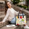 Cute Apple Print Tote Bag Casual Daily Handbag Lightweight Reusable Shopping Bag for Women