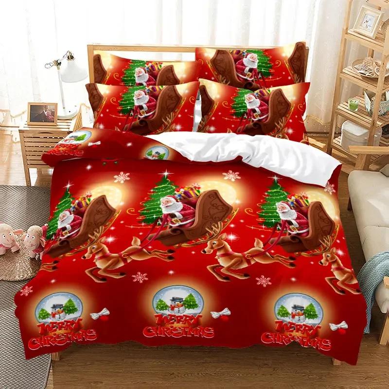 Christmas Bedding Set Polyester Duvet Cover Quilt Comforter Pillow Case 3D Red Double Full King Queen Twin Single 2/3Pcs Bedroom