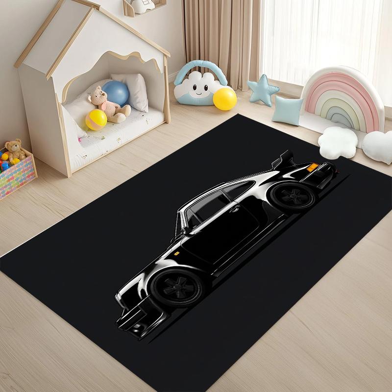 

Fashion Black Sports Car Pattern Rug Mat Non-slip Stain Resistant Carpet for Living Room Bedroom Idea Car Enthusiast Gift 40x60CM