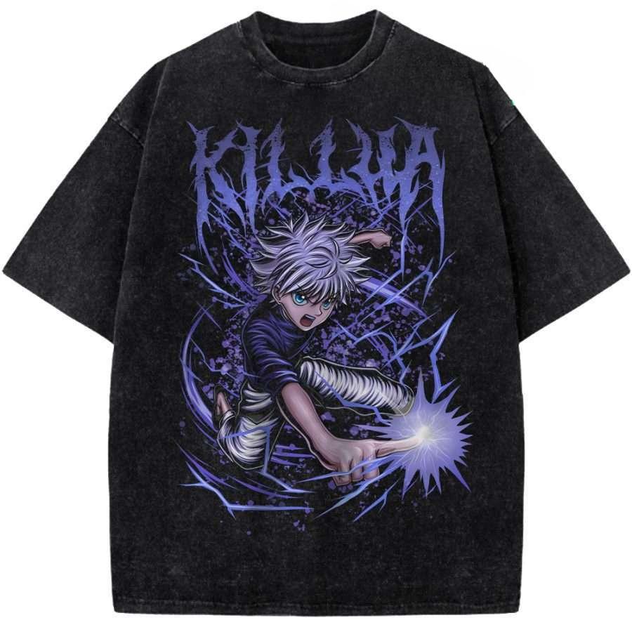 Anime Hunter X Hunter Gon Kurapika Graphic T Shirt Men Women Clothing Casual Cotton Tshirt Vintage Washed T-shirt Harajuku Tops