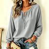 Women's Pullover T-Shirt with Long Sleeve, Round Neck, Ruffle Trim, Tie Front, Color