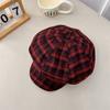 Polyester Plaid Cloud Cap Cotton Women Octagonal Hat Casual Grid Beret Cap  School