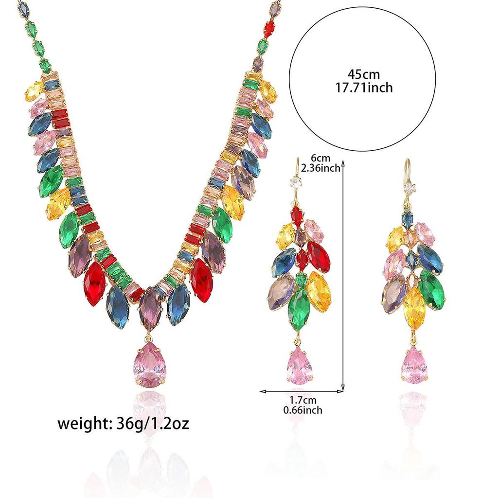 Wheat Ear Zirconia Earrings & Necklace Set - Trendy, Colorful, Fresh Jewelry for Stylish Collarbone Adornments