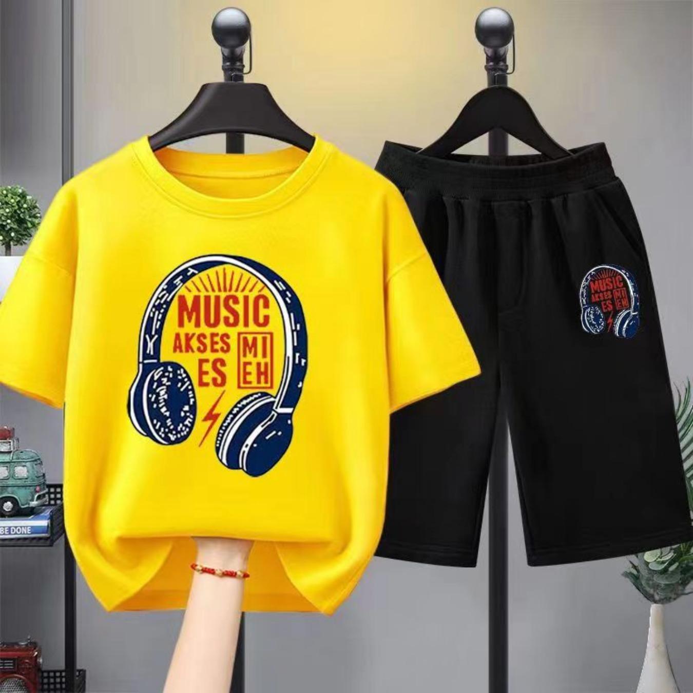 

Summer Baby Girls Clothes Set Children Boy Letter music Printed T-shirts Shorts Casual Bottom Outfits 13-14Y