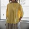 Spring and Summer New European Beautiful Women's Pure Cotton Shirt Solid Color Casual Button Pleated Shirt Women