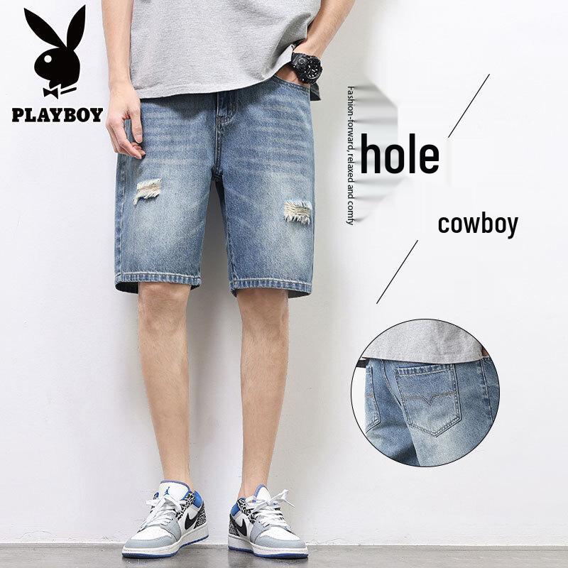 PLAYBOY Men s 2026 Summer Ripped Straight Denim Shorts 31