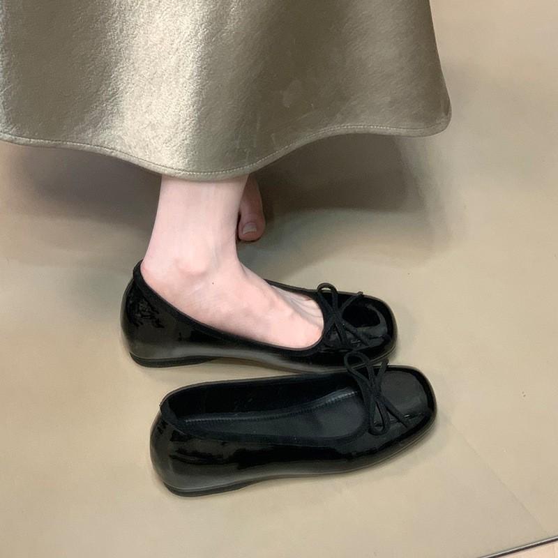 Bow red single shoes French single shoes 2025 spring ladyshoes inner height increase grandma shoes