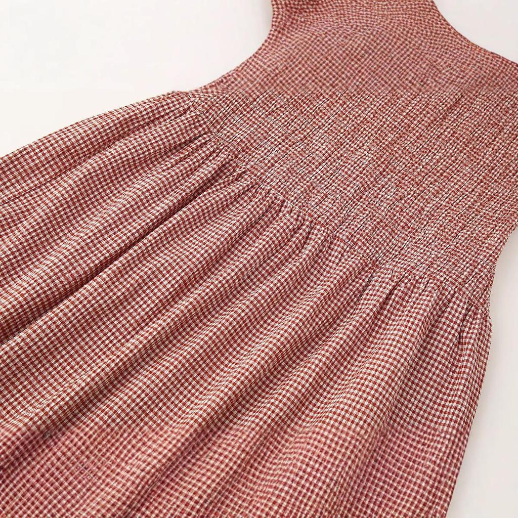 Women's Spring 2025 European & American Style Plaid Midi Dress