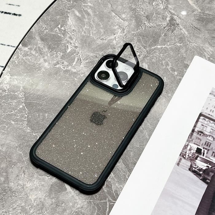 Coque + 2 Verres Trempés pour iPhone 16 Pro Max, Protection Translucide à Paillettes avec Protection Caméra - Noir