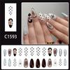 Pack of 24 Fake Nail Droplet Shape White Gradient Dot Flower Pattern Medium Length Glossy Press On Nail for Women