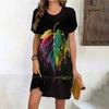 Fashion Oversized Clothing Tie Dye Leaves 3D Print Women Dress Summer Casual Short Sleeve O-Neck Loose Pocketless Dresses