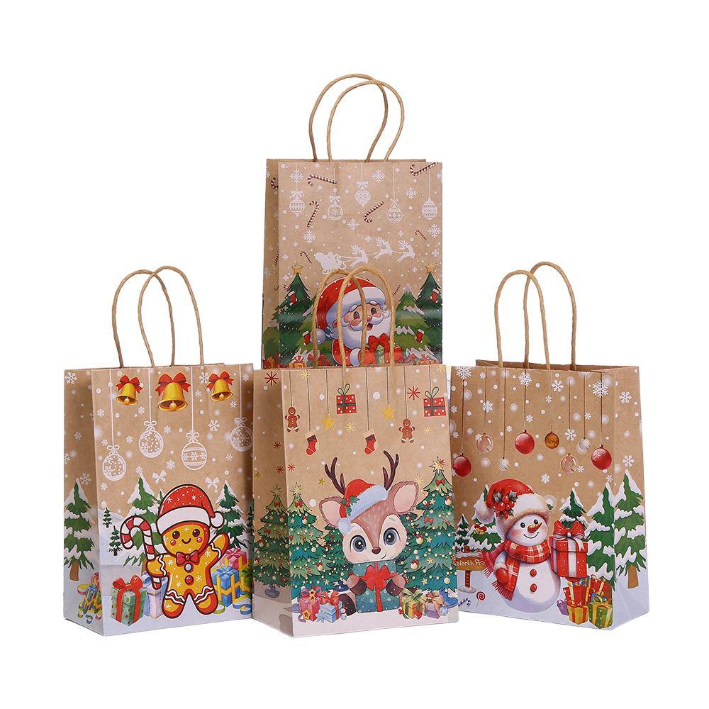 12/30pcs Christmas Kraft Paper Tote Bags Recyclable Gift Bags for Holiday Presents Party Favors Classroom Retail Packaging