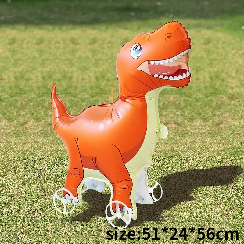 4D Dinosaur Dog Cat Standing Foil Balloons Animals Walking Balloon with Wheel for Kids Birthday Party Decoration Baby Shower