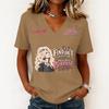 Women's Casual V-Neck Letter Print Short Sleeve Pullover T-Shirt for Everyday Wear