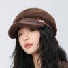 Thick Plush Stitching Octagonal Cap Women's Winter Warm Beret Ear Protection Cap