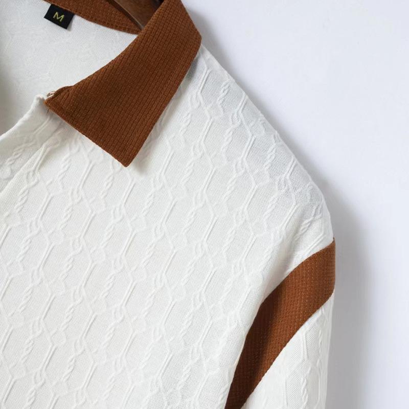 Sommar Slim Fit Pikétröja Herr Våffeljacquard Färgmatchande Krage Herr Kortärmad