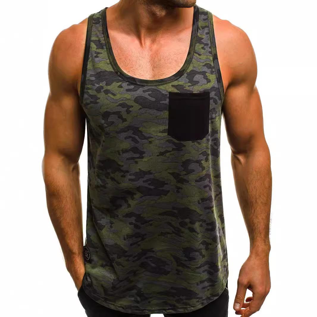 

Men s Summer Sports and Casual Vest Men s Slim Camouflage Printed Personality Sleeveless Vest XXXL зелений