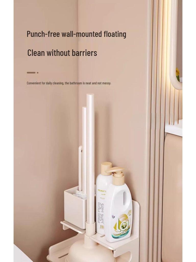 Bathroom Cleaning Set: Toilet Brush, Plunger, Storage Rack - No Dead Corners