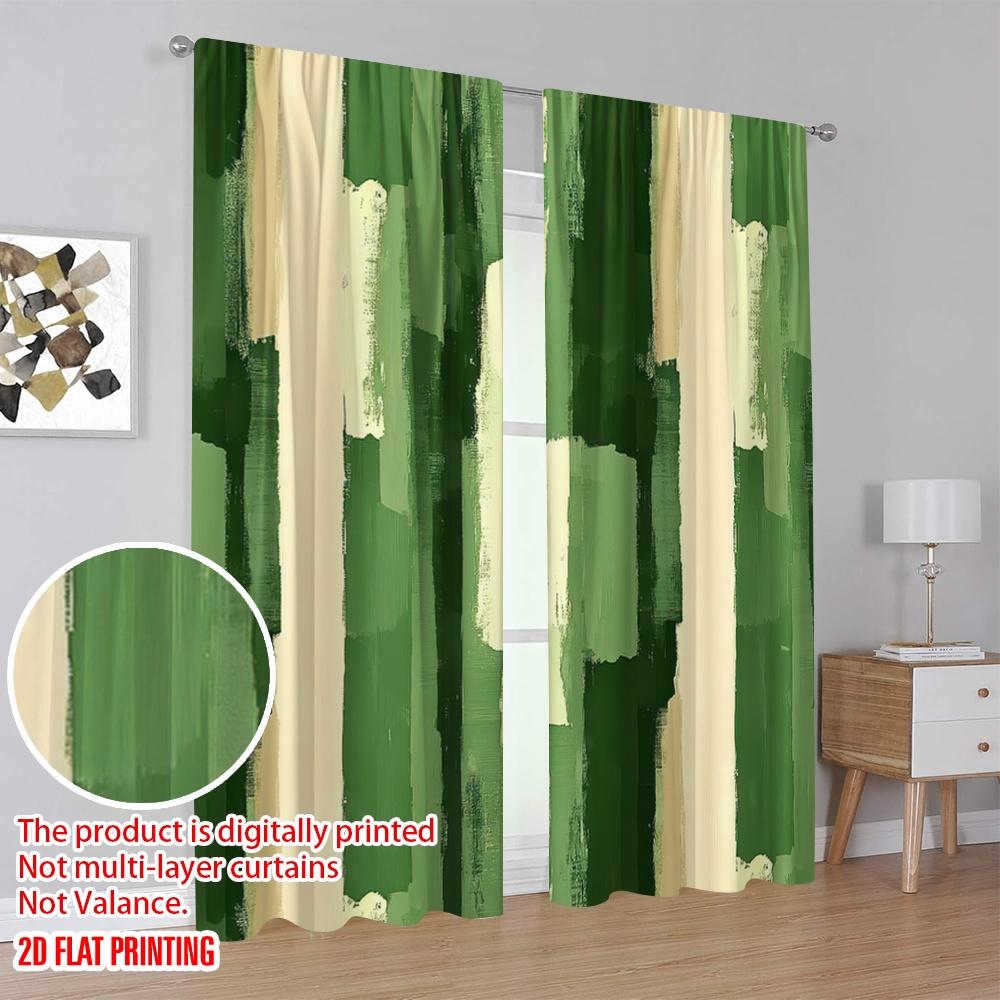 2D Flachdruck 2 Stück Vorhänge Grün Gestreift Verdunkelnd Polyester Partydekorationen Gilt für Heimdekor