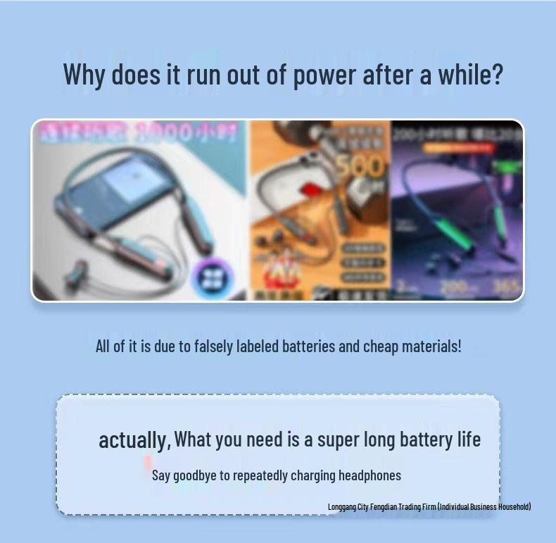 Deep Bass Bluetooth In-Ear Neckband Earphones: Long Battery, Noise Reduction, Waterproof for Sports & Gaming