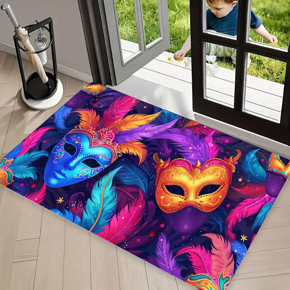 Carnival Mask Carpet Mat Rug Exquisite & Glamorous Home Decoration with Deep Purple Tone for Front Door Entrance Door Mat