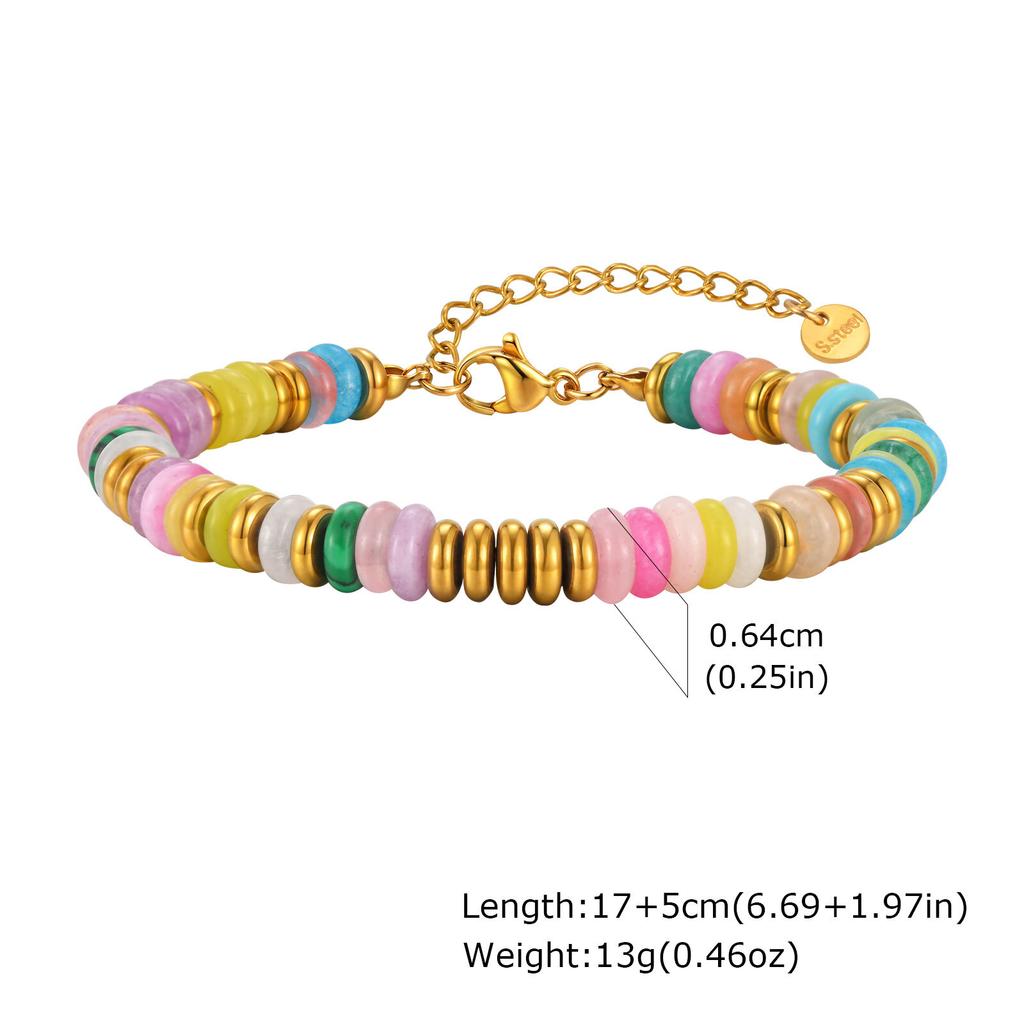 Waterproof Stainless Steel Bracelet, Gold Plated Layered Link Bangle for Women Handmade Wrist Jewely