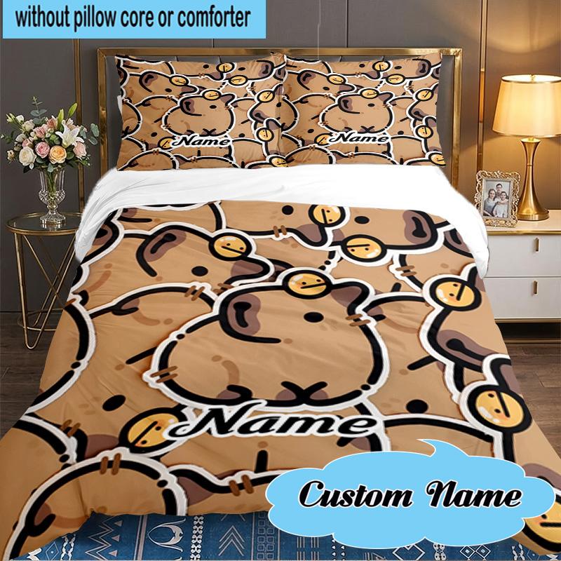 Custom Name 3PCS Kapibala Bedding Set Including 1pc Duvet Cover And 2pcs Pillowcases for Bedroom, Dormitory Gift Home Decor