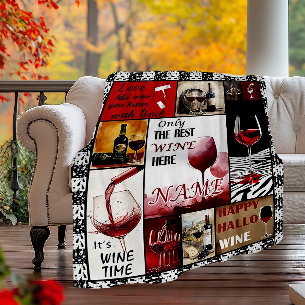 Wine Time Celebration Happiness Cheers Enjoyment Customizable Outdoor Blanket Customize Text Soft Warm Cozy For Picnics Outdoor Travel And Camping